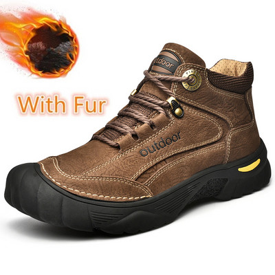 Pantofi pentru bărbați, la modă, de marcă de lux, cizme pentru bărbați, design nou, cizme de drumeție în aer liber, pentru bărbați, ocazional, iarnă, neagră, piele confortabile