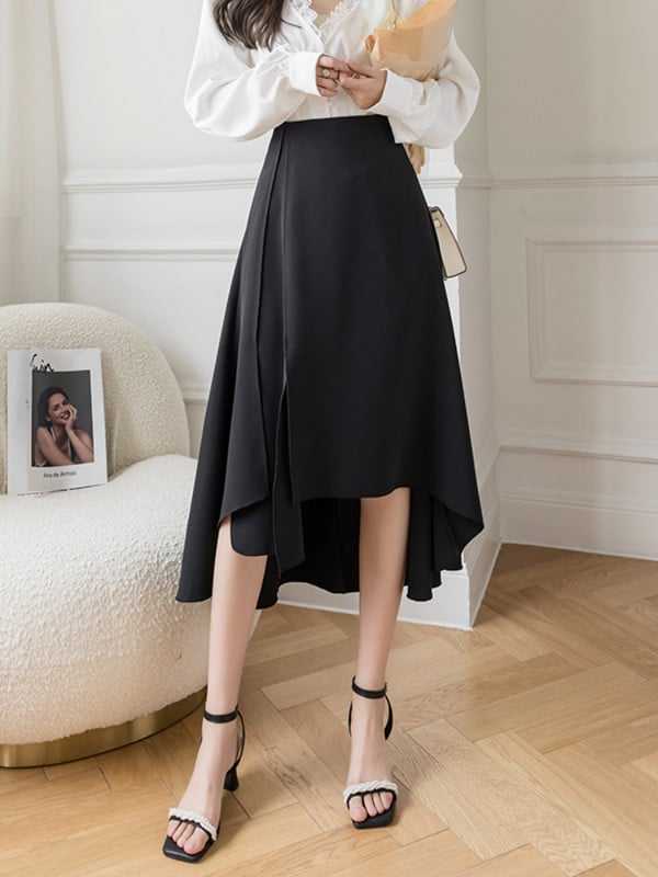 Letná nová nepravidelná rozdelená sukňa s vysokým pásom, zoštíhľujúca sukňa na rozkrok, profesionálna midi sukňa s veľkým výstrihom do V, strihu A