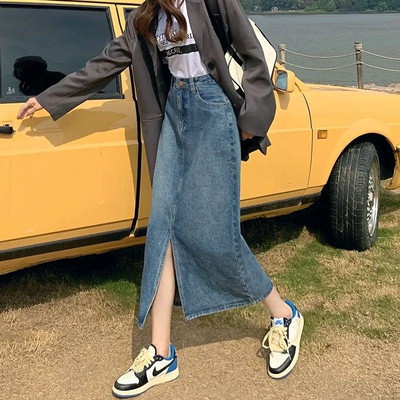 Ανοιξιάτικη καλοκαιρινή τζιν φούστα Γυναικεία τσάντα με ψηλόμεσο σε γραμμή Α Hip ακανόνιστες μακριές φούστες Γυναικείες Harajuku Goth Retro Y2K Mujer Midi φούστα