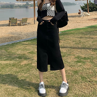 Ανοιξιάτικη καλοκαιρινή τζιν φούστα Γυναικεία τσάντα με ψηλόμεσο σε γραμμή Α Hip ακανόνιστες μακριές φούστες Γυναικείες Harajuku Goth Retro Y2K Mujer Midi φούστα