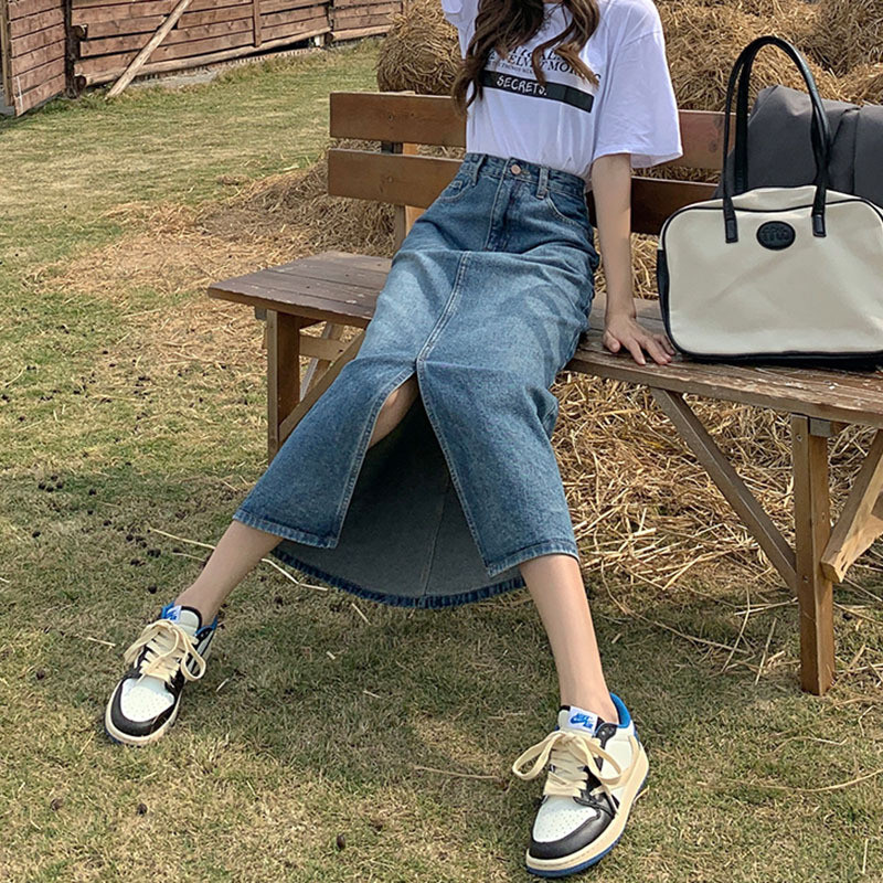 Ανοιξιάτικη καλοκαιρινή τζιν φούστα Γυναικεία τσάντα με ψηλόμεσο σε γραμμή Α Hip ακανόνιστες μακριές φούστες Γυναικείες Harajuku Goth Retro Y2K Mujer Midi φούστα