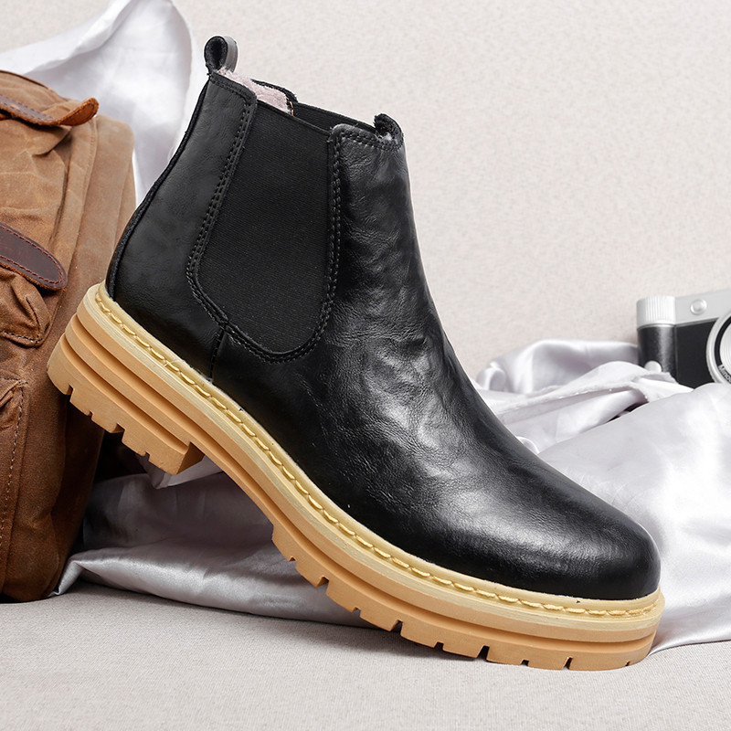 Velika veličina 47 48 Muške Chelsea čizme Zimske gležnjače Kožne čizme s platformom Debeli potplati Botas Chelsea Hombre Plišane tople