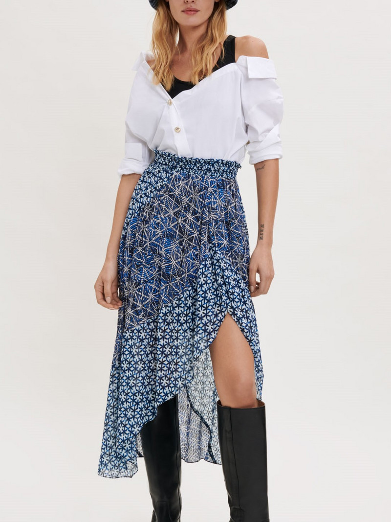 Jar/Leto 2022 Asymetrická sukňa s volánovou potlačou, polodlhá jednodielna zavinovacia sukňa s personalizovaným vzorom