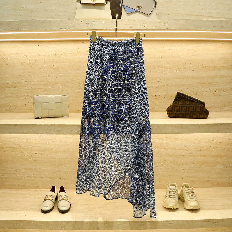 Jar/Leto 2022 Asymetrická sukňa s volánovou potlačou, polodlhá jednodielna zavinovacia sukňa s personalizovaným vzorom