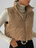 Γυναικείο κοτλέ γιλέκο μονόχρωμο γιακά με καπιτονέ γιλέκο Φθινοπωρινό Χειμώνα Casual Αμάνικο εξωτερικό παλτό με επένδυση