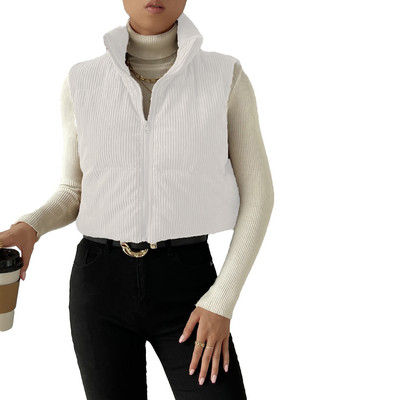 Γυναικείο κοτλέ γιλέκο μονόχρωμο γιακά με καπιτονέ γιλέκο Φθινοπωρινό Χειμώνα Casual Αμάνικο εξωτερικό παλτό με επένδυση