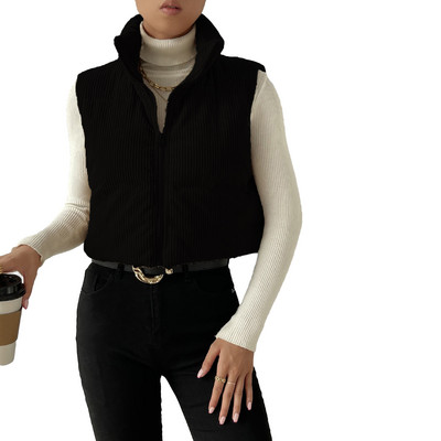 Γυναικείο κοτλέ γιλέκο μονόχρωμο γιακά με καπιτονέ γιλέκο Φθινοπωρινό Χειμώνα Casual Αμάνικο εξωτερικό παλτό με επένδυση