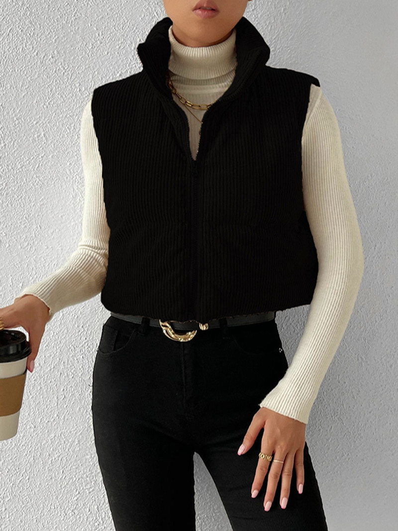 Γυναικείο κοτλέ γιλέκο μονόχρωμο γιακά με καπιτονέ γιλέκο Φθινοπωρινό Χειμώνα Casual Αμάνικο εξωτερικό παλτό με επένδυση