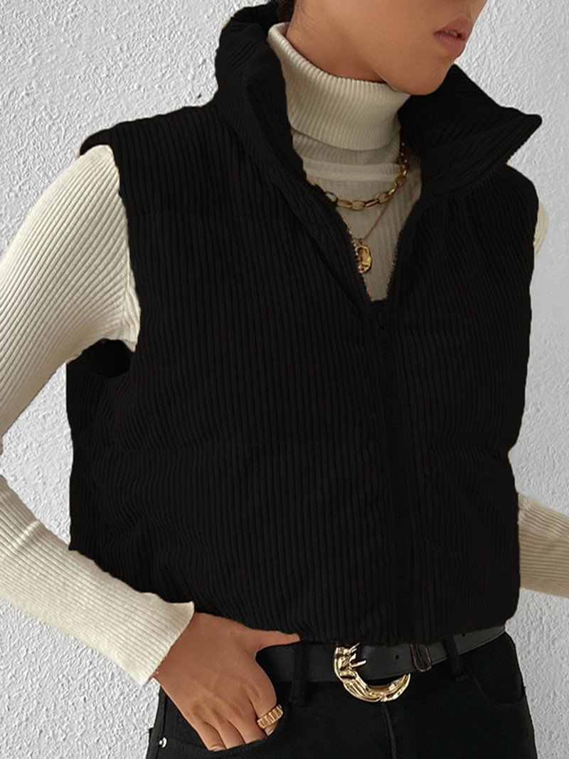 Γυναικείο κοτλέ γιλέκο μονόχρωμο γιακά με καπιτονέ γιλέκο Φθινοπωρινό Χειμώνα Casual Αμάνικο εξωτερικό παλτό με επένδυση