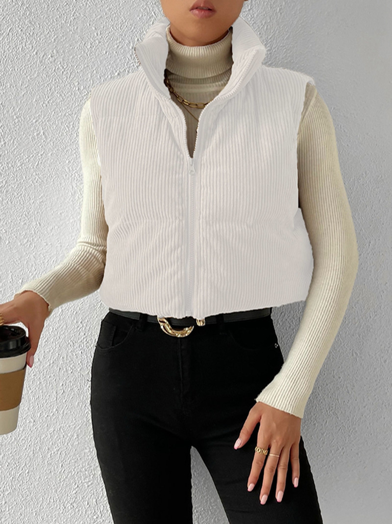 Γυναικείο κοτλέ γιλέκο μονόχρωμο γιακά με καπιτονέ γιλέκο Φθινοπωρινό Χειμώνα Casual Αμάνικο εξωτερικό παλτό με επένδυση