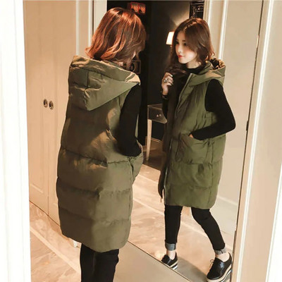 Ležerna ženska topla zimska jakna s kapuljačom srednje dužine, deblji prsluk bez rukava, velika pamučna gornja odjeća