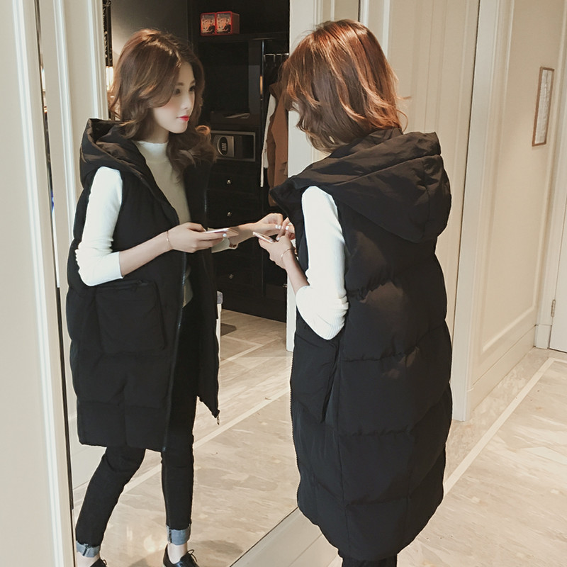 Ležerna ženska topla zimska jakna s kapuljačom srednje dužine, deblji prsluk bez rukava, velika pamučna gornja odjeća