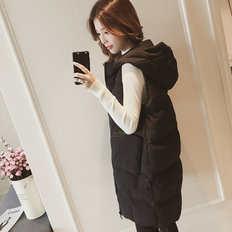 Ležerna ženska topla zimska jakna s kapuljačom srednje dužine, deblji prsluk bez rukava, velika pamučna gornja odjeća