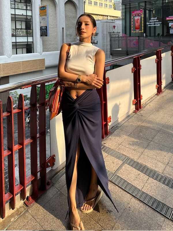 Japanska seksi suknja visokog struka za žene, ljetne maksi plave Y2k suknje, duge koketne suknje s prorezom, jednobojne, uske, korejske modne falda