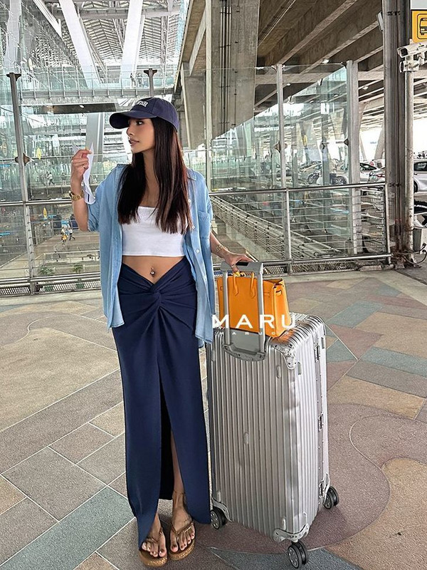 Japanska seksi suknja visokog struka za žene, ljetne maksi plave Y2k suknje, duge koketne suknje s prorezom, jednobojne, uske, korejske modne falda