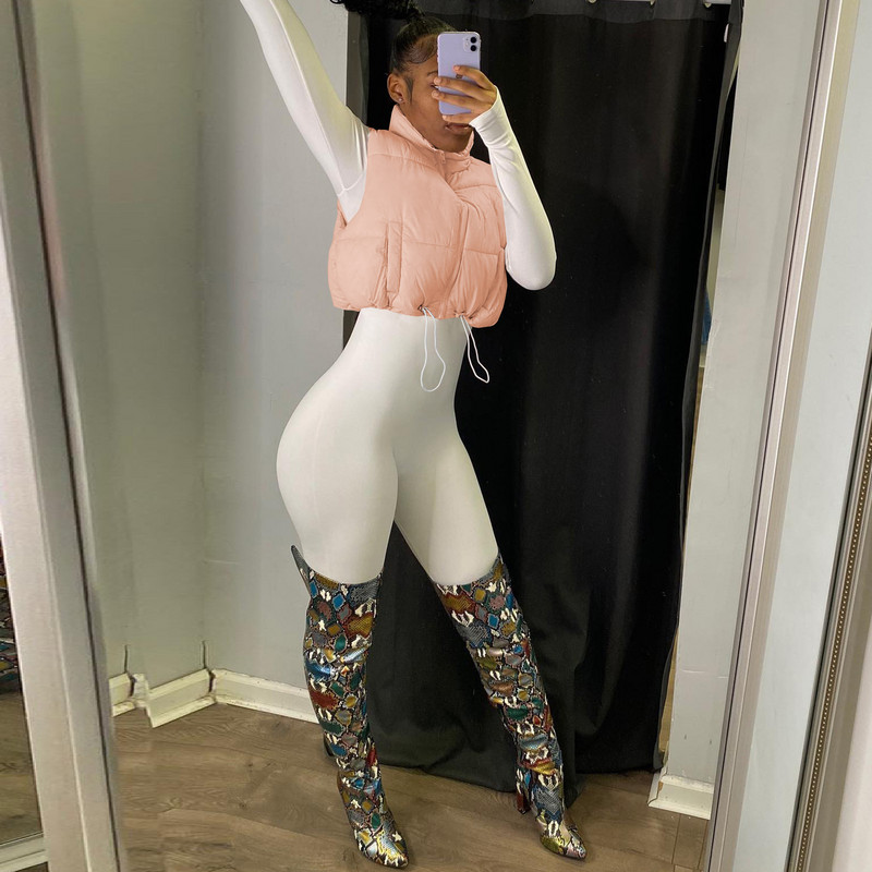 Echoine Zimski kratki prsluk bez rukava Debeli topli parkovi Lagane podstavljene skraćene pufer jakne Ženski ženski topli kaput