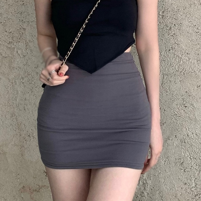 Fuste subțiri pentru femei, cu talie înaltă, elastică, încrețită, pentru club de noapte, mini strâns, negru, asimetric