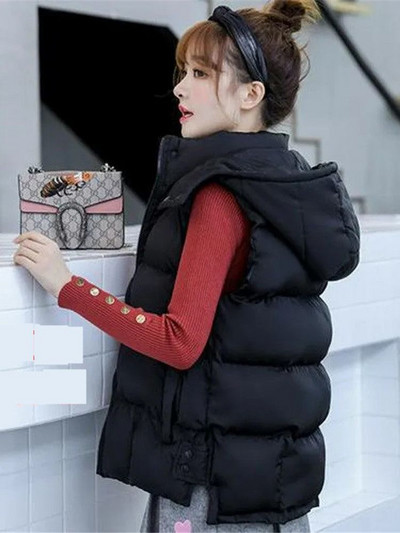 Dámska kórejská bavlnená vesta z páperovej bavlny, jeseň/zima, krátka vesta so stojacím golierom, bunda bez rukávov, biela vesta s kapucňou, žena 2022