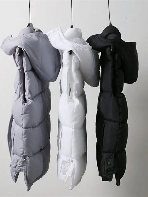 Dámska kórejská bavlnená vesta z páperovej bavlny, jeseň/zima, krátka vesta so stojacím golierom, bunda bez rukávov, biela vesta s kapucňou, žena 2022