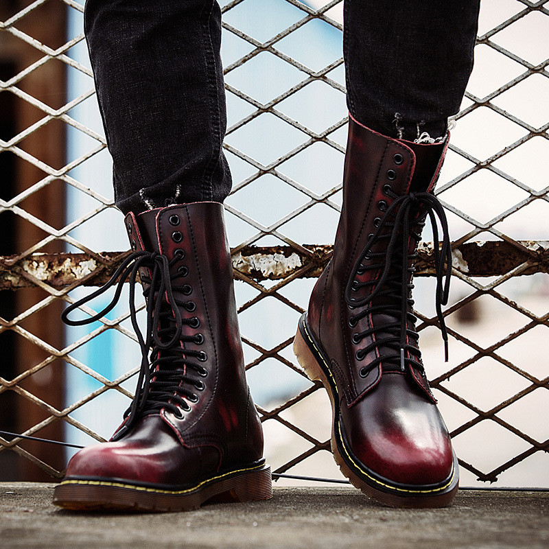 Iubitorii de cizme de motocicletă populare pentru bărbați Cizme de luptă înalte de iarnă pentru bărbați din piele pentru bărbați cizme militare de lux casual, armate YYJ108