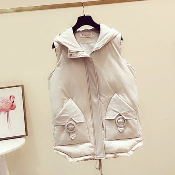 Μπουφάν με κουκούλα Γιλέκο πουπουλένιο Βαμβακερό γιλέκο Γυναικείο Μεσαίο μήκους Χειμώνας 2021 Κορεατική μόδα Χαλαρό Chaleco Mujer Body πιο ζεστό παλτό Gilet