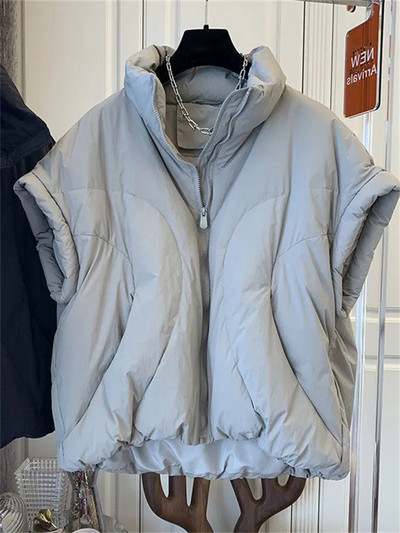 MOONBIFFY Toamnă Iarnă femei fără mâneci vestă puf jachetă dama supradimensionat largi ocazional calduros cu fermoar paltoane