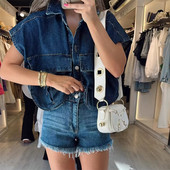 Φθινόπωρο/Χειμώνας 2023 Νέα γυναικεία μόδα Ευέλικτο διακοσμητικό τζιν με διπλή τσέπη τοπ αμάνικο γιλέκο πόλο Sweetheart