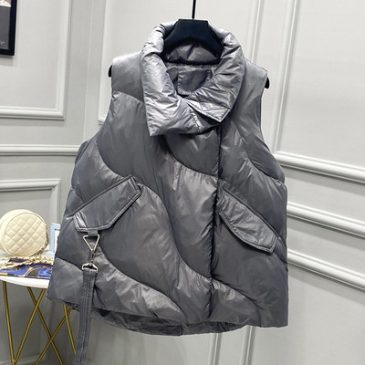 Lagabogy novi zimski oversize bijeli prsluk s pačjim puhom Ženski kaputi Ženski prsluk s velikim džepovima Jesenska pufer jakna Široke parke