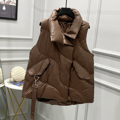 Lagabogy novi zimski oversize bijeli prsluk s pačjim puhom Ženski kaputi Ženski prsluk s velikim džepovima Jesenska pufer jakna Široke parke