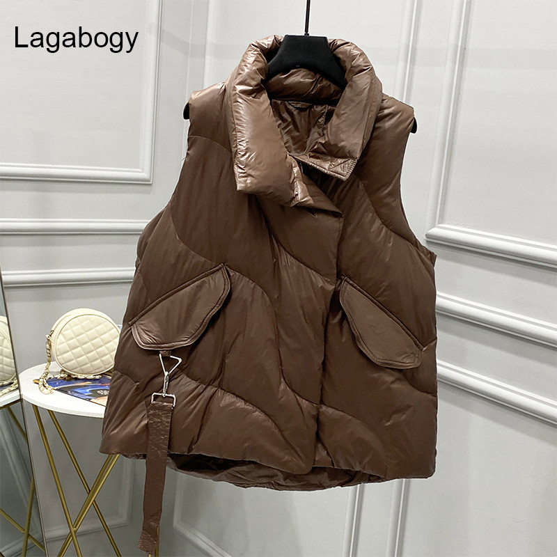 Lagabogy novi zimski oversize bijeli prsluk s pačjim puhom Ženski kaputi Ženski prsluk s velikim džepovima Jesenska pufer jakna Široke parke