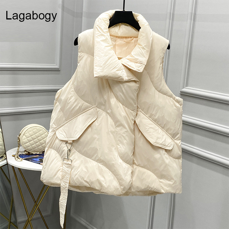 Lagabogy novi zimski oversize bijeli prsluk s pačjim puhom Ženski kaputi Ženski prsluk s velikim džepovima Jesenska pufer jakna Široke parke