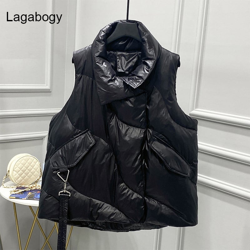 Lagabogy novi zimski oversize bijeli prsluk s pačjim puhom Ženski kaputi Ženski prsluk s velikim džepovima Jesenska pufer jakna Široke parke