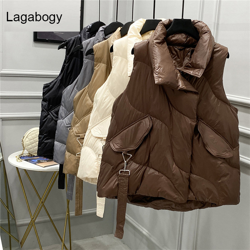 Lagabogy novi zimski oversize bijeli prsluk s pačjim puhom Ženski kaputi Ženski prsluk s velikim džepovima Jesenska pufer jakna Široke parke