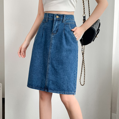 Νέα κορεατική μόδα, σέξι και διπλό γυναικείο φούστες Γυναικεία μεσαία μακριά τζιν φούστα Casual γυναικεία κορίτσια τζιν φούστα Dropshipping