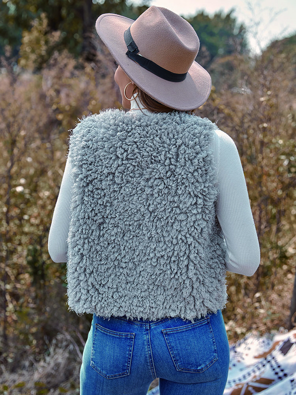 Relish Noless Jachetă de pluș, ocazională, solidă, pentru femei, toamnă iarnă 2023, nou în jachete fără mâneci, cu îmbrăcăminte regulată