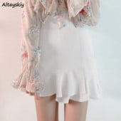 Mini pevné sukne Dámske volániky Nepravidelný lem Kórejský štýl Elegantný Trendy Ulzzang Elastický dámsky spodný diel Populárny Chic OL Leto