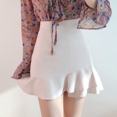 Mini pevné sukne Dámske volániky Nepravidelný lem Kórejský štýl Elegantný Trendy Ulzzang Elastický dámsky spodný diel Populárny Chic OL Leto