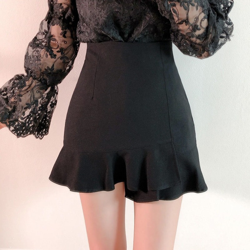 Mini pevné sukne Dámske volániky Nepravidelný lem Kórejský štýl Elegantný Trendy Ulzzang Elastický dámsky spodný diel Populárny Chic OL Leto