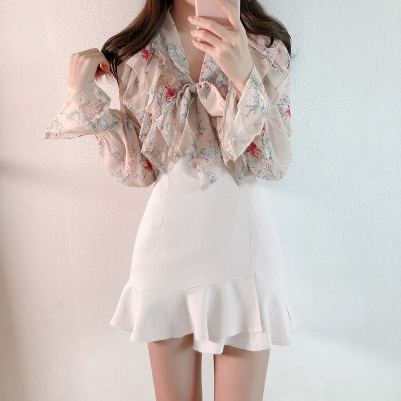 Mini pevné sukne Dámske volániky Nepravidelný lem Kórejský štýl Elegantný Trendy Ulzzang Elastický dámsky spodný diel Populárny Chic OL Leto