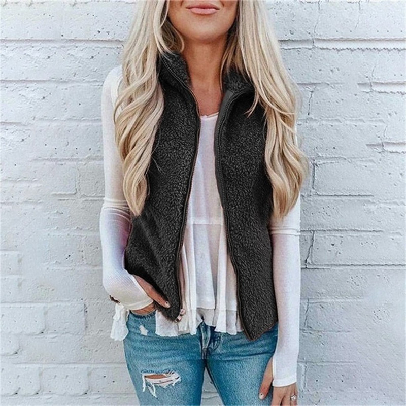 Noua vestă de toamnă 5XL de pluș pentru femei, la modă, fără mâneci, caldă, cu rever, cardigan.