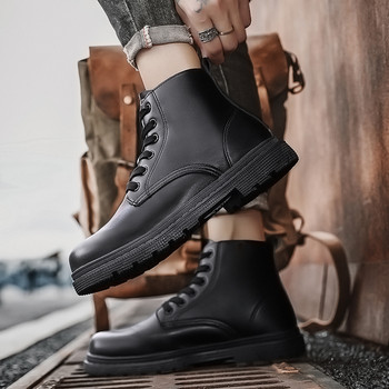 2023 Νέες ανδρικές λευκές μπότες Κλασική μόδα Flat μποτάκια ανδρικά Φθινοπωρινά χειμερινά ψηλά παπούτσια Άνετα μαύρα δερμάτινα ανδρικά μποτάκια