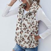 Γυναικείο φανελάκι Polar Fleece Φθινοπωρινό χειμερινό ψηλό γιακά με φερμουάρ Αμάνικο μπουφάν χοντρό ζεστό γιλέκο Σλιπ ρούχο Λεοπάρ παλτό