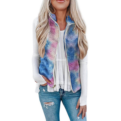 Γυναικείο φανελάκι Polar Fleece Φθινοπωρινό χειμερινό ψηλό γιακά με φερμουάρ Αμάνικο μπουφάν χοντρό ζεστό γιλέκο Σλιπ ρούχο Λεοπάρ παλτό