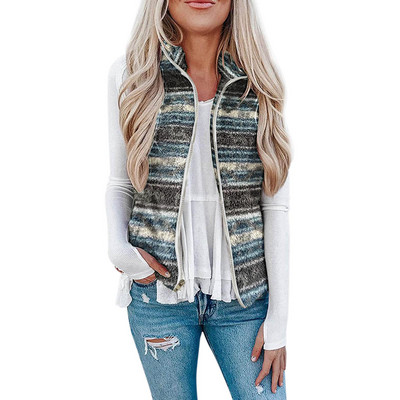 Γυναικείο φανελάκι Polar Fleece Φθινοπωρινό χειμερινό ψηλό γιακά με φερμουάρ Αμάνικο μπουφάν χοντρό ζεστό γιλέκο Σλιπ ρούχο Λεοπάρ παλτό