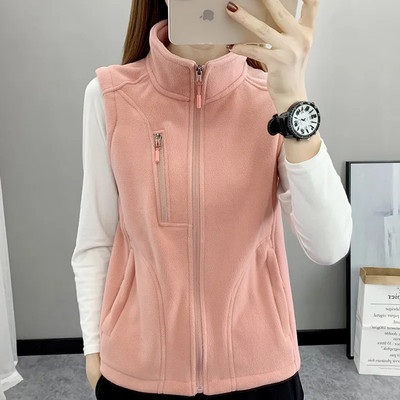 Vestă din lână la modă pentru femei, toamnă, cu guler înalt, vestă din lână cu balansoar, vestă caldă, cu fermoar, fără mâneci, îmbrăcăminte moale