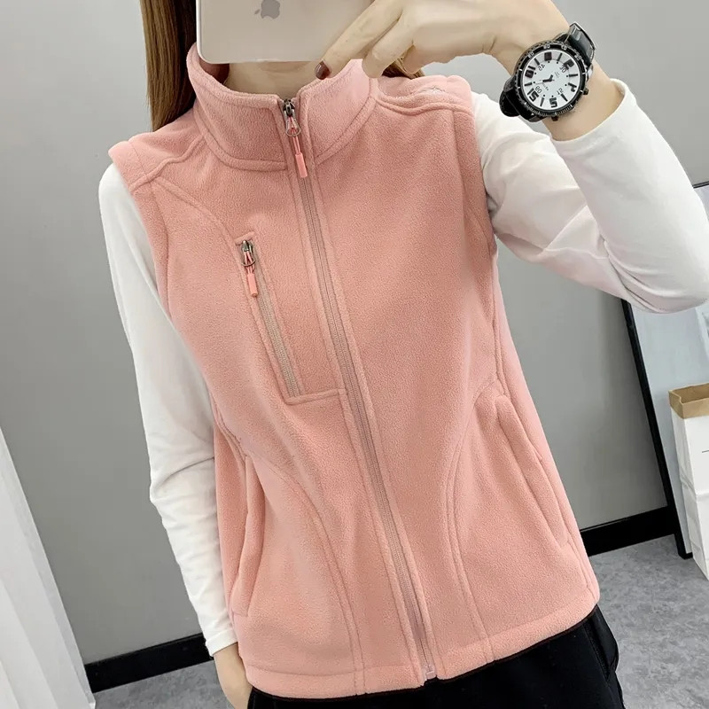 Vestă din lână la modă pentru femei, toamnă, cu guler înalt, vestă din lână cu balansoar, vestă caldă, cu fermoar, fără mâneci, îmbrăcăminte moale