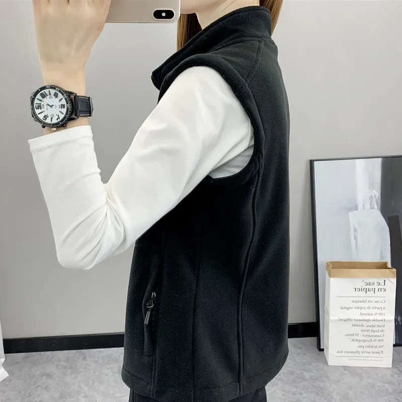 Vestă din lână la modă pentru femei, toamnă, cu guler înalt, vestă din lână cu balansoar, vestă caldă, cu fermoar, fără mâneci, îmbrăcăminte moale