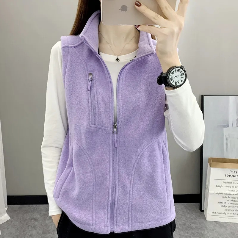 Vestă din lână la modă pentru femei, toamnă, cu guler înalt, vestă din lână cu balansoar, vestă caldă, cu fermoar, fără mâneci, îmbrăcăminte moale