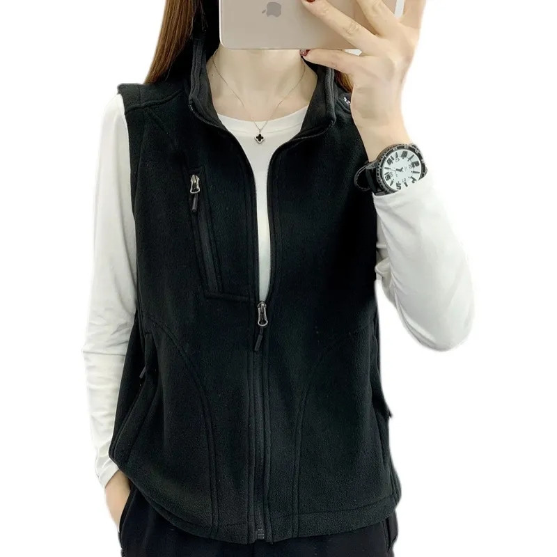Vestă din lână la modă pentru femei, toamnă, cu guler înalt, vestă din lână cu balansoar, vestă caldă, cu fermoar, fără mâneci, îmbrăcăminte moale
