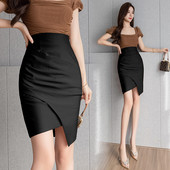 Κορεάτικο OL Κομψό Πακέτο Ψηλής Μέσης Γοφές Γυναικείες Μόδα Διπλώσεις Ακανόνιστη Μίνι Φούστα Άνοιξη Καλοκαίρι Νέα Γυναικεία Φούστα